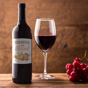 Colorful Thankful And Blessed With Pumpkin Gift Wine Label