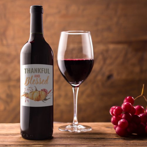 Colorful Thankful And Blessed With Pumpkin Gift Wine Label