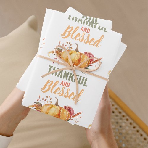 Colorful Thankful And Blessed With Pumpkin Gift Wrapping Paper Sheets