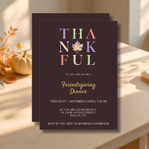 Colorful Thankful Leaf Friendsgiving Dinner Invitation