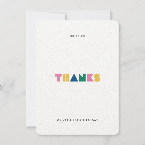 Colorful Thanks Kids Birthday Party Thank You Card
