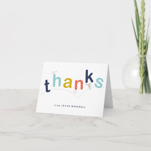 Colorful Thanks Kids Boys Birthday Party Thank You Card (Front)