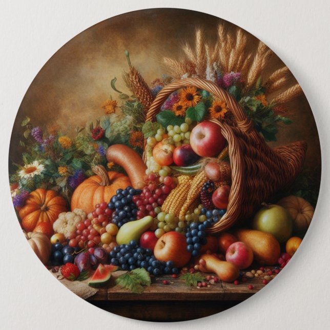 Colorful/Thanksgiving/Cornucopia/Fall Button (Front)