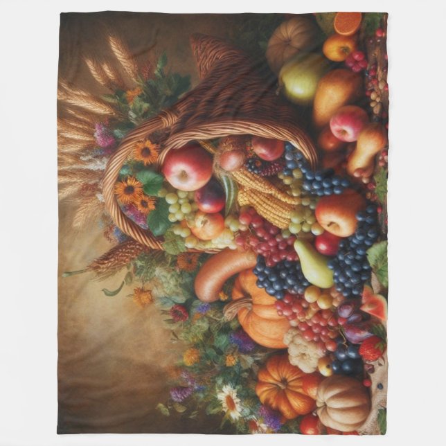 Colorful/Thanksgiving/Cornucopia/Fall Fleece Blanket (Front)