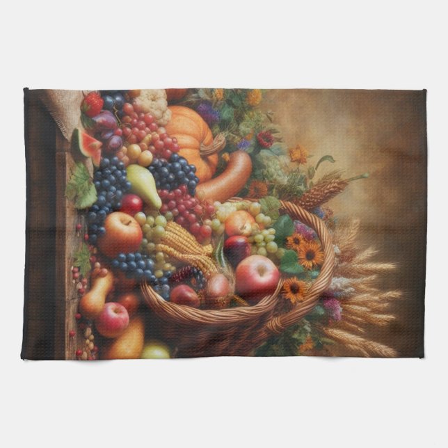 Colorful/Thanksgiving/Cornucopia/Fall Kitchen Towel (Horizontal)