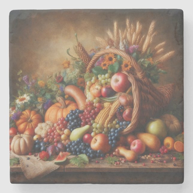 Colorful/Thanksgiving/Cornucopia/Fall Stone Coaster (Front)