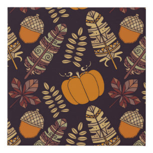 Colorful Thanksgiving Day, autumn pattern. Faux Canvas Print