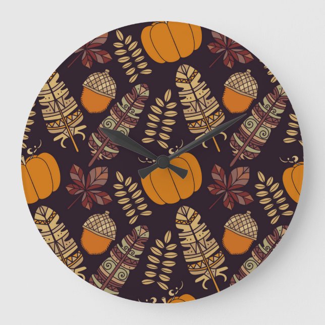 Colorful Thanksgiving Day, autumn pattern. Large Clock (Front)