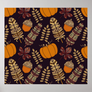 Colorful Thanksgiving Day, autumn pattern. Poster