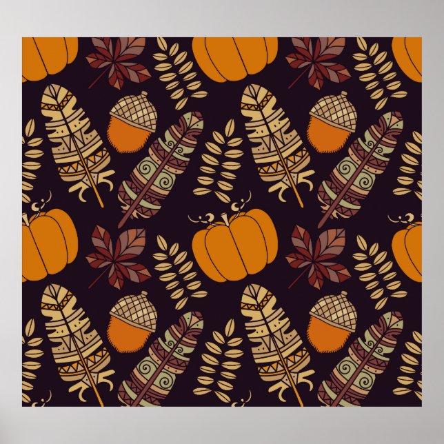 Colorful Thanksgiving Day, autumn pattern. Poster (Front)