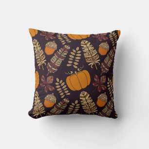 Colorful Thanksgiving Day, autumn pattern. Throw Pillow