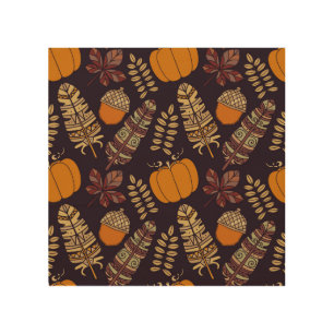 Colorful Thanksgiving Day, autumn pattern. Wood Wall Art