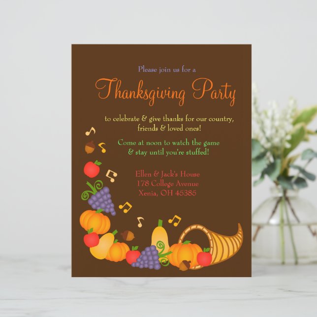 Colorful Thanksgiving Dinner Party Invitation (Standing Front)