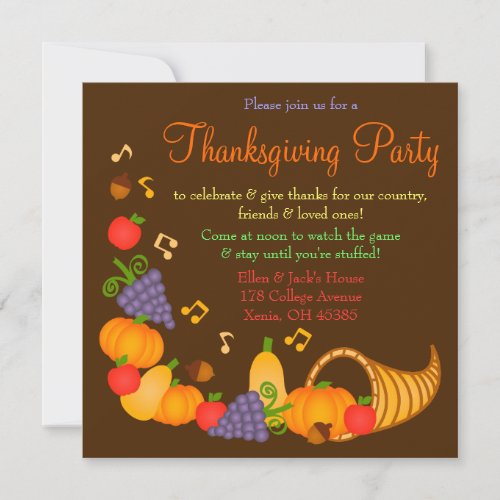 Colorful Thanksgiving Dinner Party Invitation