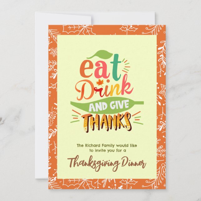 Colorful Thanksgiving Fest Dinner Invitation (Front)