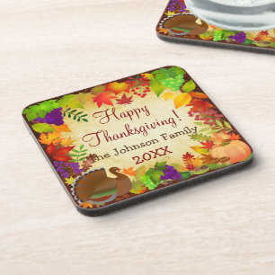 Colorful Thanksgiving Harvest Beverage Coaster