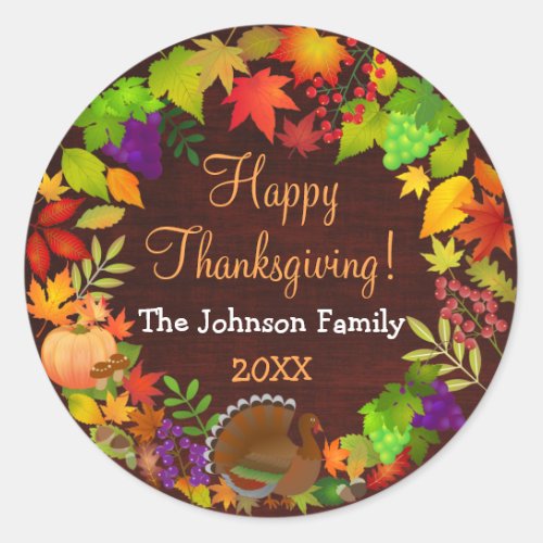 Colorful Thanksgiving Harvest Classic Round Sticker