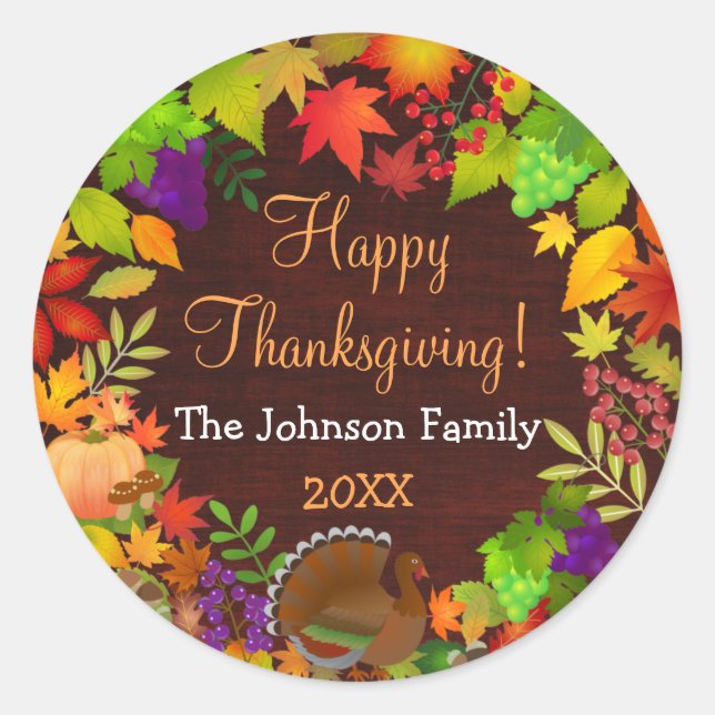 Colorful Thanksgiving Harvest Classic Round Sticker (Front)