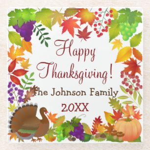 Colorful Thanksgiving Harvest Glass Coaster