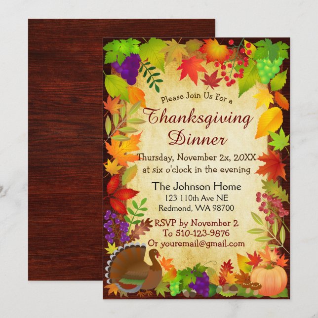 Colorful Thanksgiving Harvest Invitation (Front/Back)