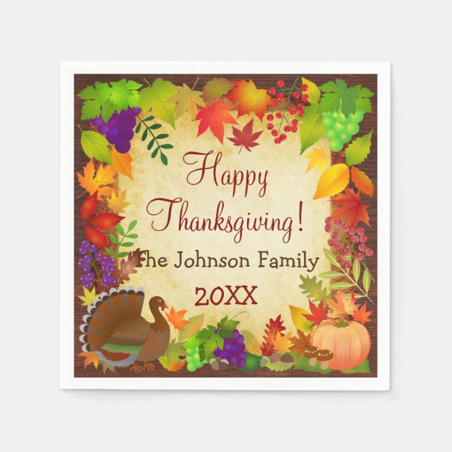 Colorful Thanksgiving Harvest Napkins (Front)