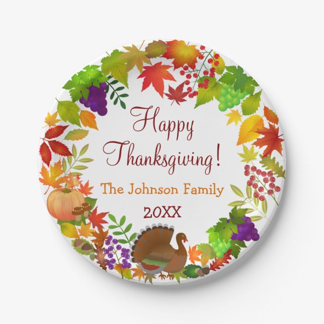 Colorful Thanksgiving Harvest Paper Plates (Front)