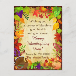 Colorful Thanksgiving Harvest Postcard