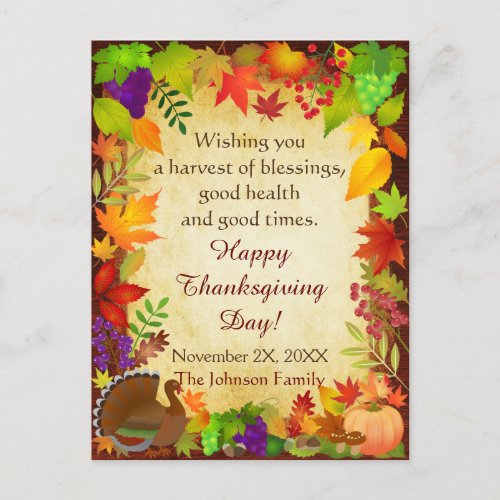 Colorful Thanksgiving Harvest Postcard