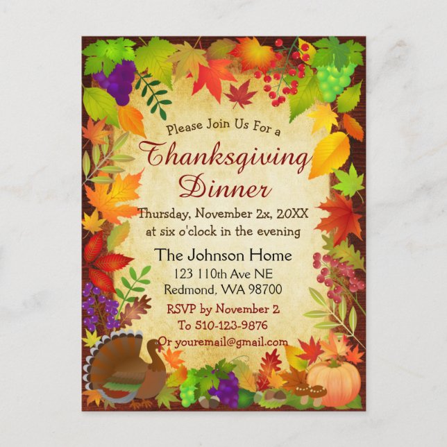 Colorful Thanksgiving Harvest Postcard (Front)