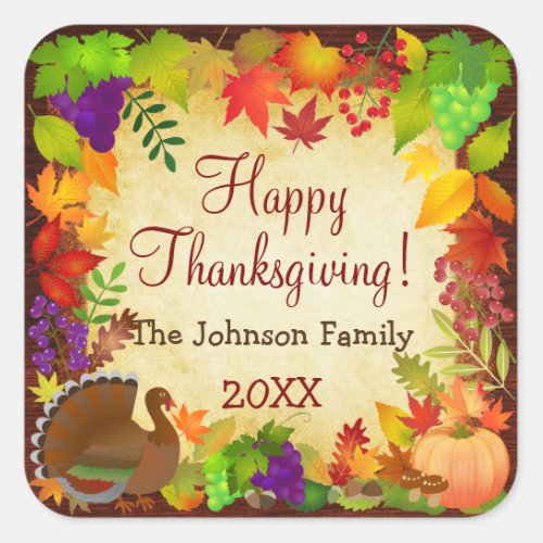 Colorful Thanksgiving Harvest Square Sticker