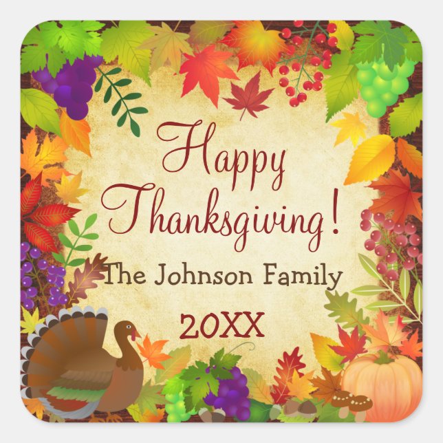 Colorful Thanksgiving Harvest Square Sticker (Front)