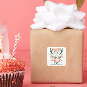 Colorful Thanksgiving Phrase Foliage Personalized Square Sticker