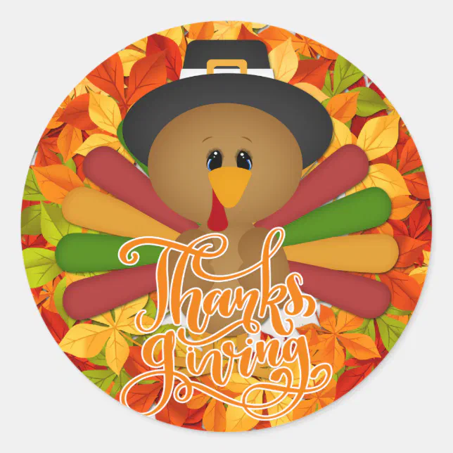 Colorful Thanksgiving Turkey Classic Round Sticker | Zazzle