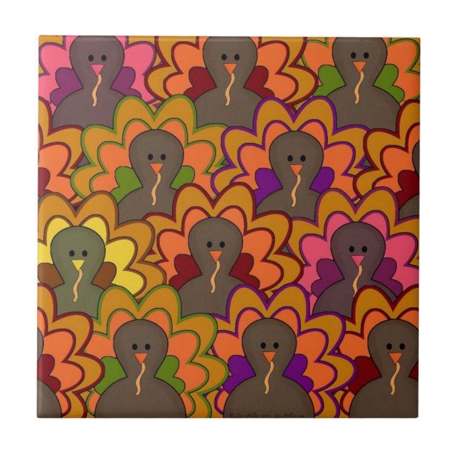Colorful Thanksgiving Turkeys Tile (Front)