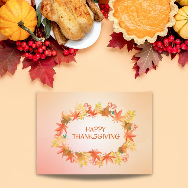 Colorful Thanksgiving Wreath Simple Greeting Holiday Card (Heartfelt gratitude with a Thanksgiving motif)