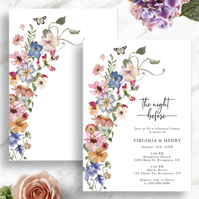 Colorful The Night Before Invitation (Colorful Wildflower The Night Before Invitation with Butterfly by Painted Paperie
)
