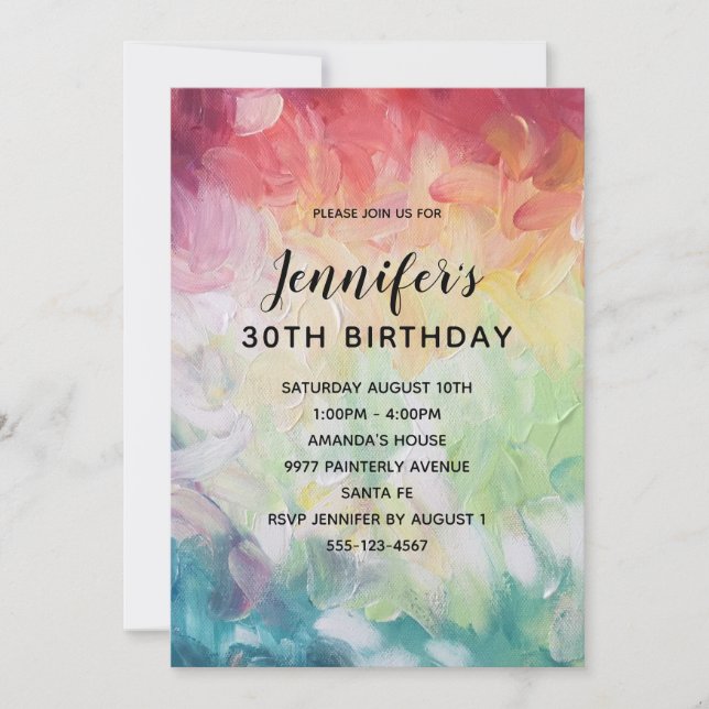 Colorful Thick Abstract Paint Birthday Party Invitation (Front)