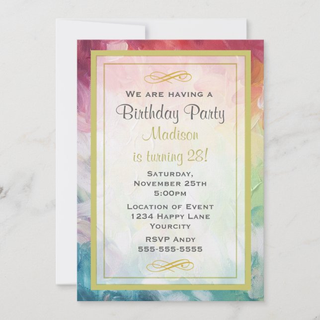 Colorful Thick Abstract Paint Birthday Party Invitation (Front)