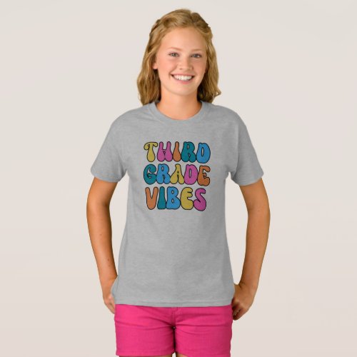 Colorful Third Grade Vibes Back to School Retro T_Shirt