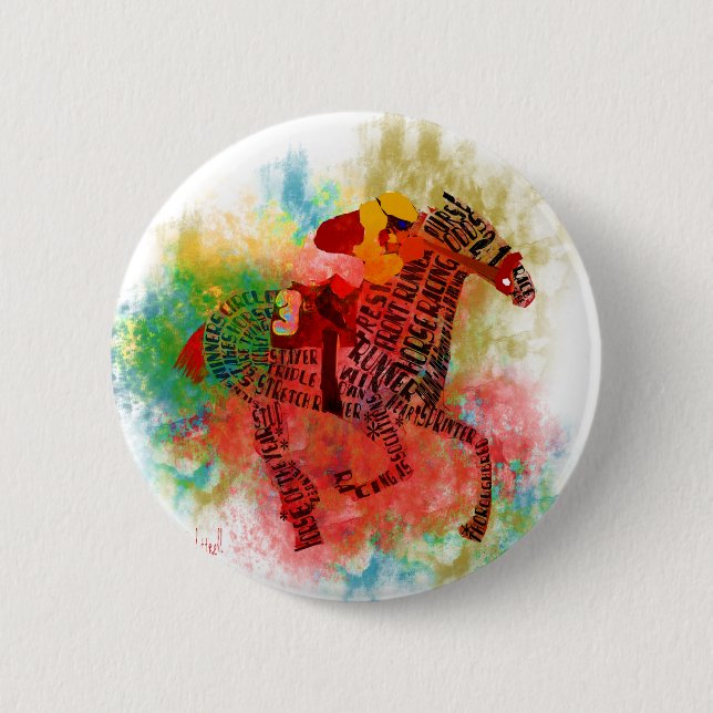 Colorful Thoroughbred in Typography Button (Front)