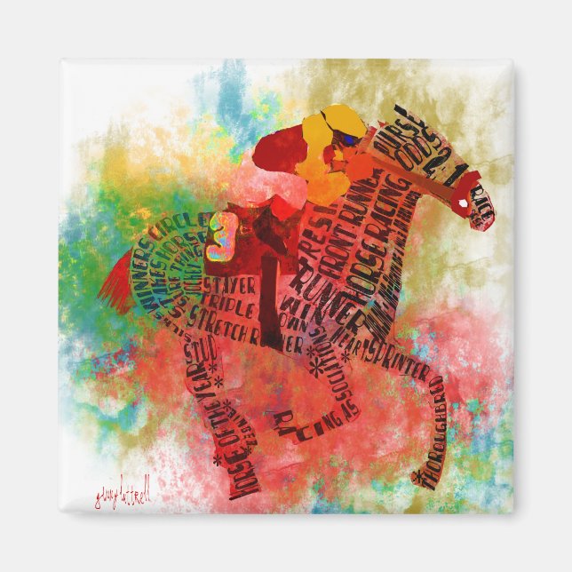 Colorful Thoroughbred in Typography Magnet (Front)