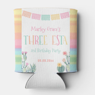 Colorful Three Esta Cacti 3rd Birthday Party Favor Can Cooler