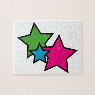 Colorful Three Stars Green Pink Blue Pop Art Jigsaw Puzzle