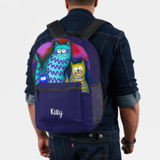 Colorful Three Whimsical Cats Personalized Printed Backpack