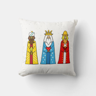 Colorful Three Wise Men on White Throw Pillow