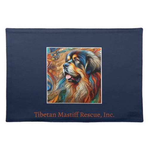 Colorful Tibetan Mastiff head  Deep Blue Cloth Placemat