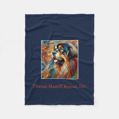 Colorful Tibetan Mastiff head  Deep Blue Fleece Blanket