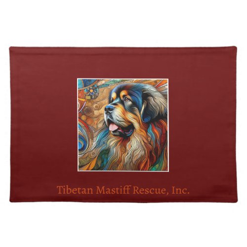 Colorful Tibetan Mastiff Head Maroon  Cloth Placemat