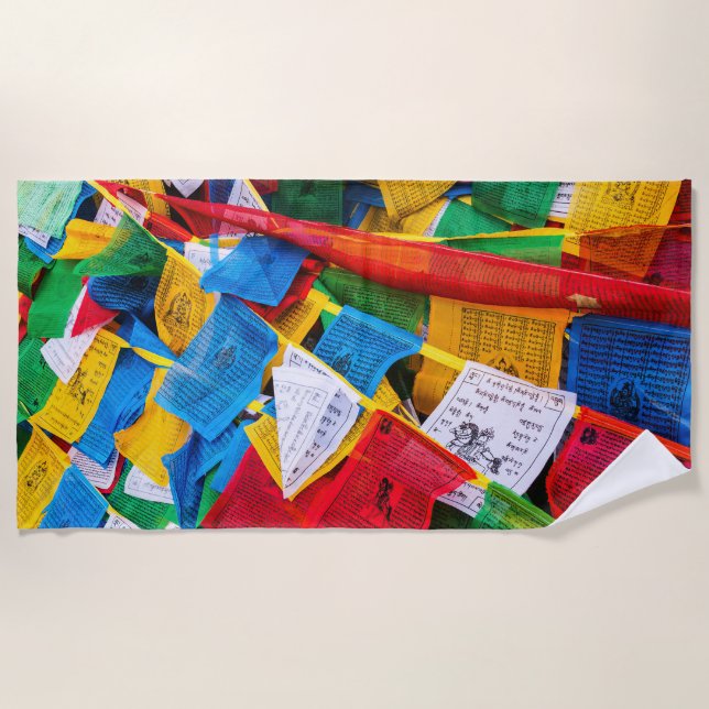Colorful Tibetan prayer flags - Tibet Beach Towel (Front)