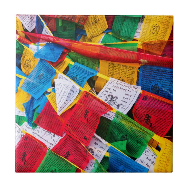 Colorful Tibetan prayer flags - Tibet Ceramic Tile (Front)